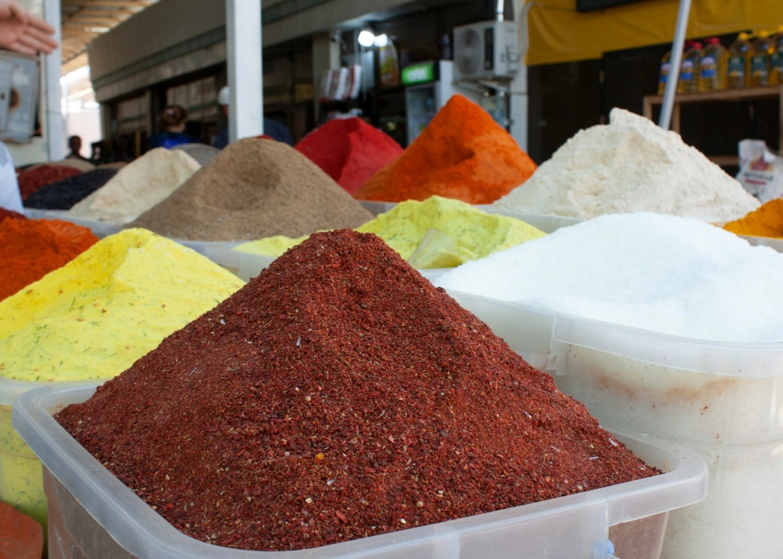 Specialty ingredients with different colors in separate containers